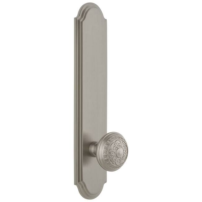 Grandeur Arc Solid Brass Tall Plate Rose Single Dummy Door Knob with - Satin Nickel