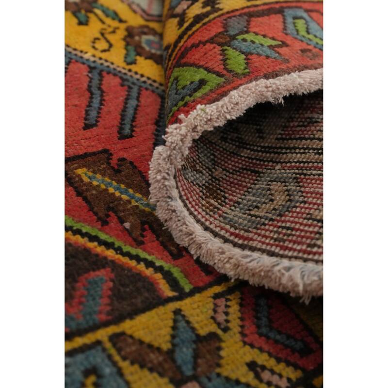 Hand Knotted Oriental 100% Wool Carpet Traditional Geometric Oranges & Rust Ardebil Runner Rug - 13' 9'' X 3' 11''