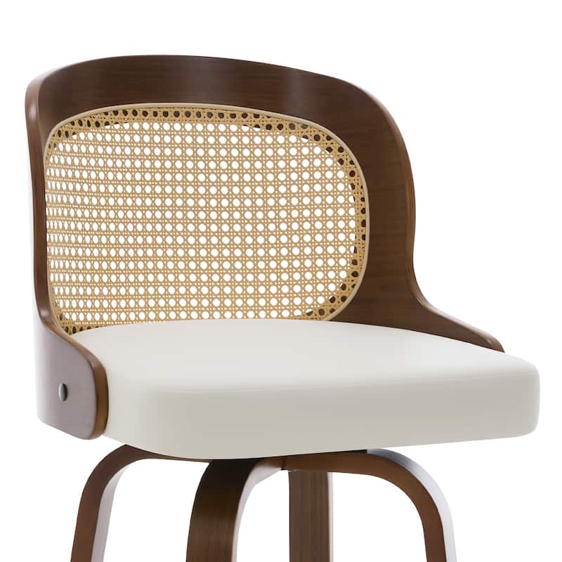 26" Upholstered Swivel Counter & Bar Stool with Rattan Back - 37.4"H x 19.09"W x 19.88"D