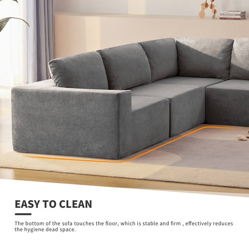 5 Pieces Sectional Sofa Set, Modular Sectional Sofa Convertible Sleeper Sofa Bed for Living Room, Free Combination Floor Couch