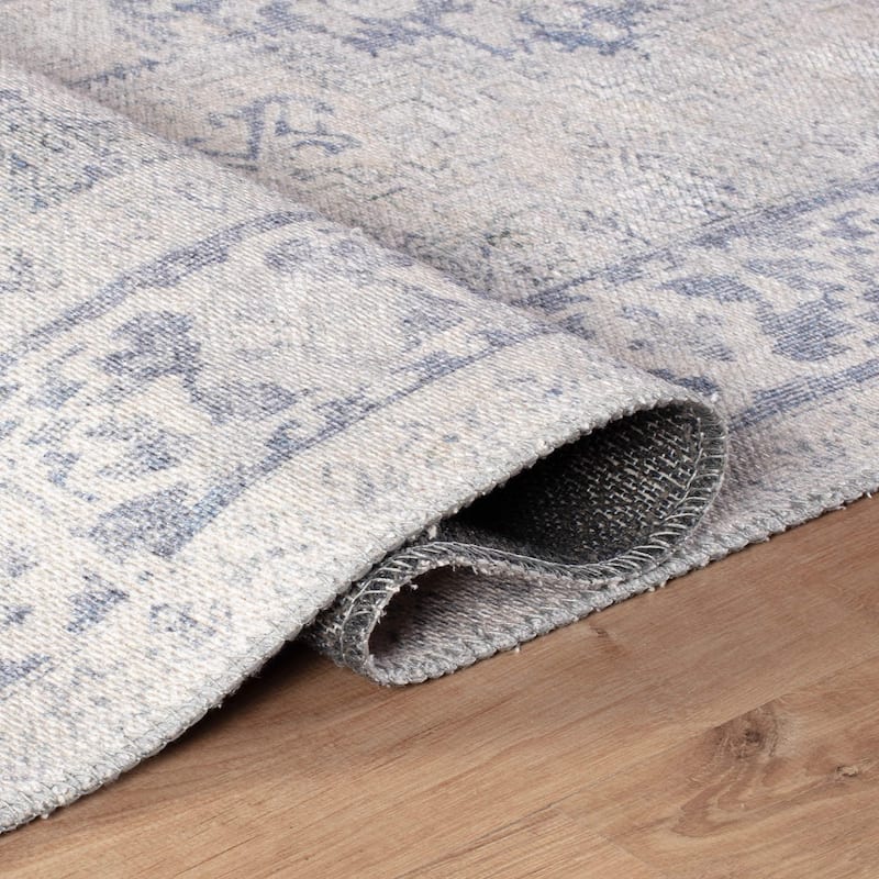 Beige Classic Washable Rug - Flat Pile, Non-Slip, Versatile for Any Room