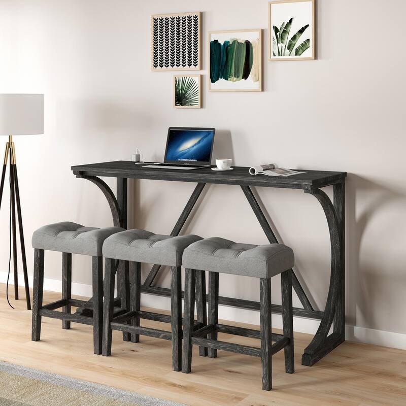 Rustic 4-Piece Dining Set with Rectangular Table, Power Outlet & 3 Chairs