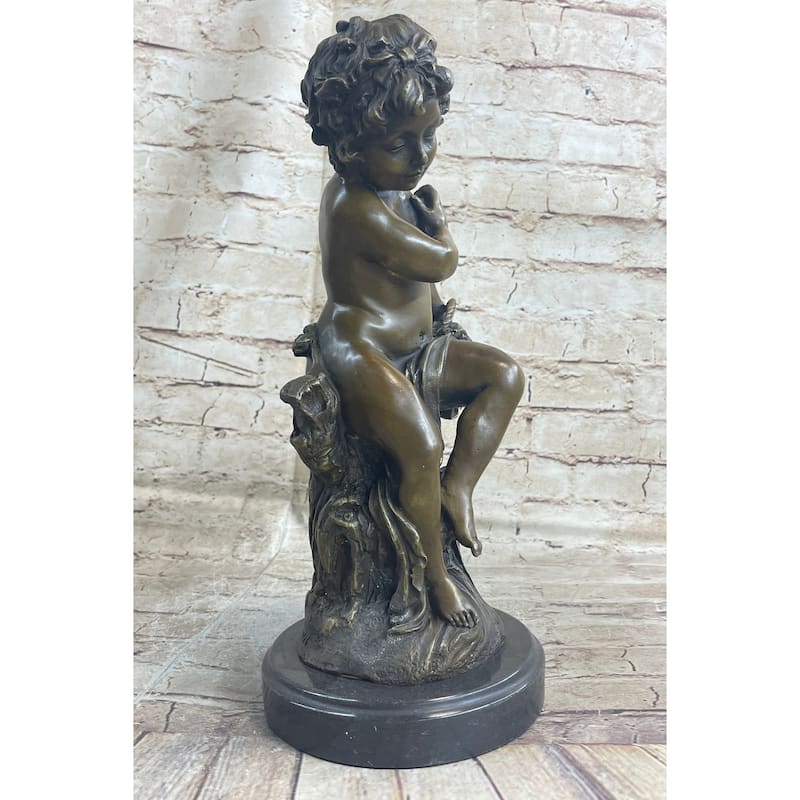 Young Boy Child Figurative Art Bronze Metal Statue Sculpture Vintage Moreau Decor Marble Base