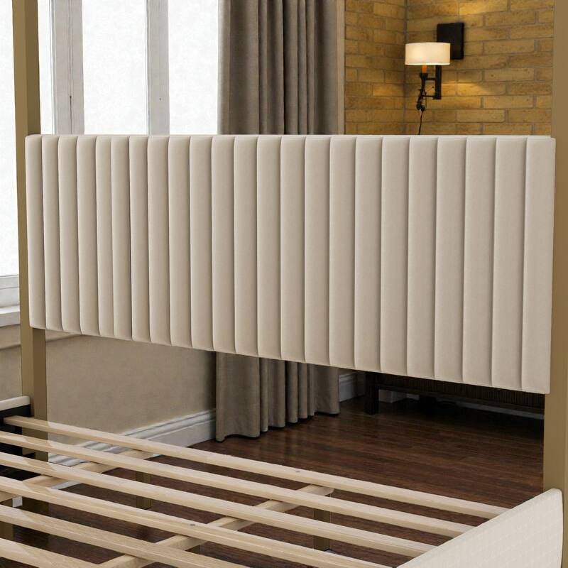 Upholstered Canopy Platform Bed with Headboard, Metal Frame Queen King Bed, No Box Spring Needed