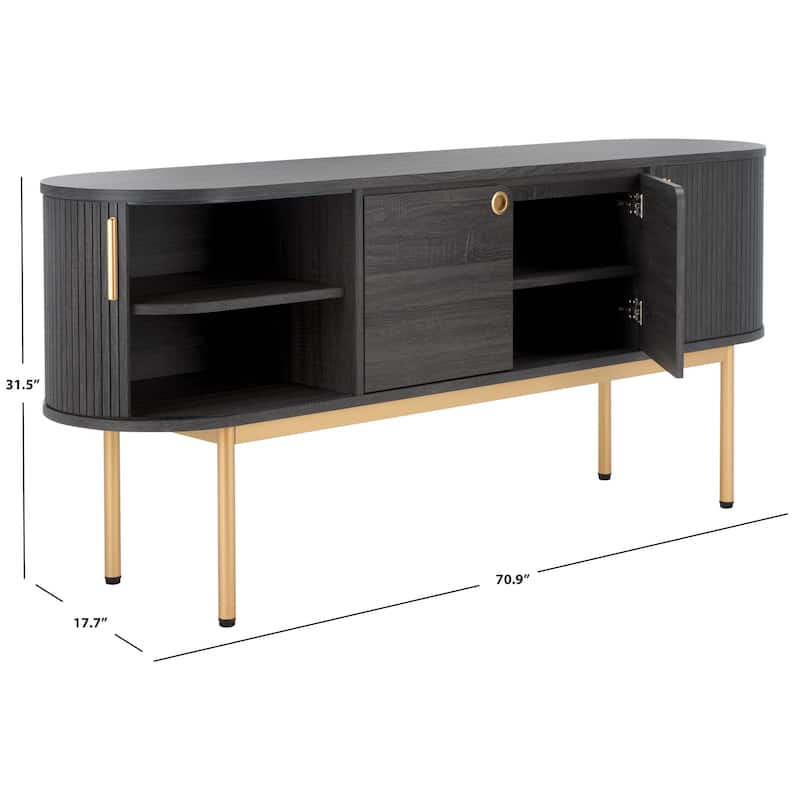 SAFAVIEH Home Shaelynn 4 Door Sideboard/Media Stand - 71Wx18Dx32H - Distressed Black/Gold