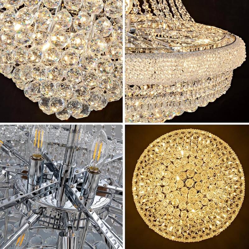 KAYLA 19-Lights High Ceiling Chandelier Modern Gold Crystal Chandeliers Large Foyer Chandelier Fixtures