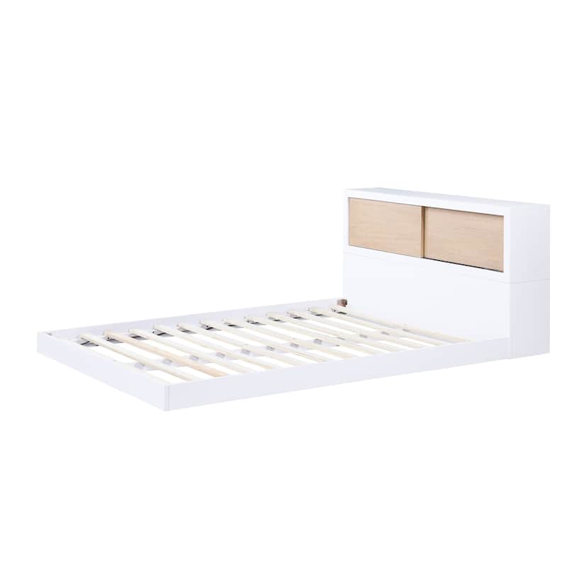 White Full Bed Bookcase Headboard with Storage for Youth Bedroom