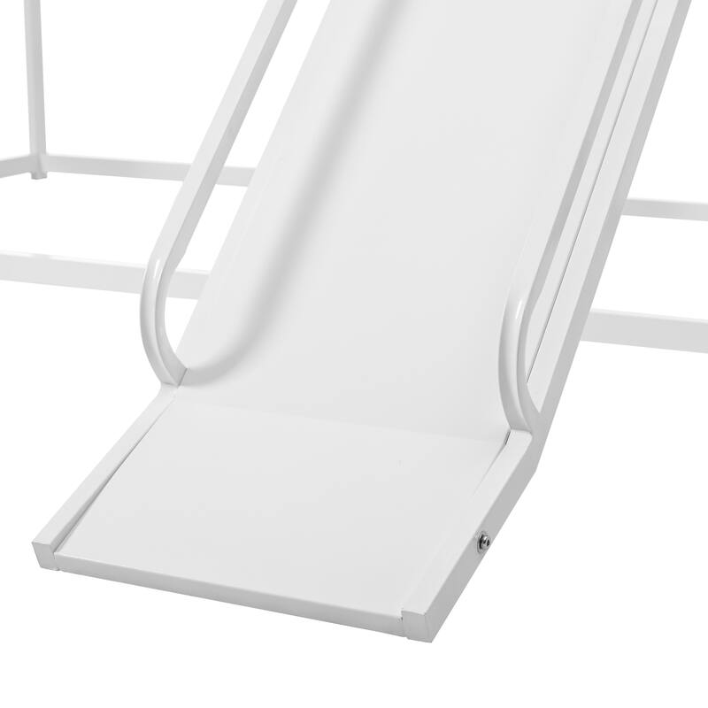 Metal Twin Over Twin Bunk Bed with Ladder and Slider, Sturdy and Safe Design