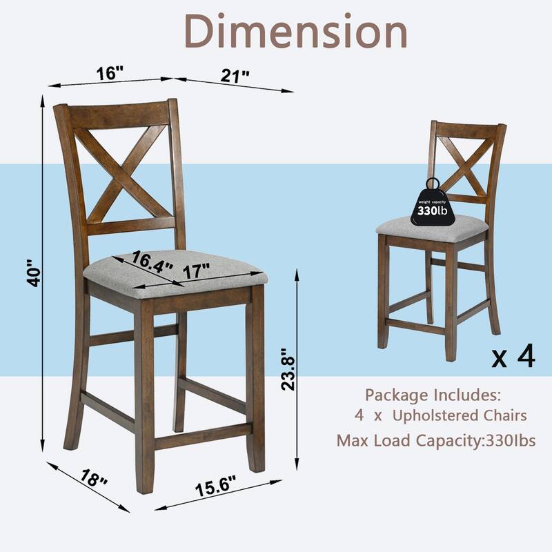 Dining Chairs Only, Wooden Counter Height Chairs Set of 4, Kitchen Chair with Padded Seat, Upholstered Counter Height Chair