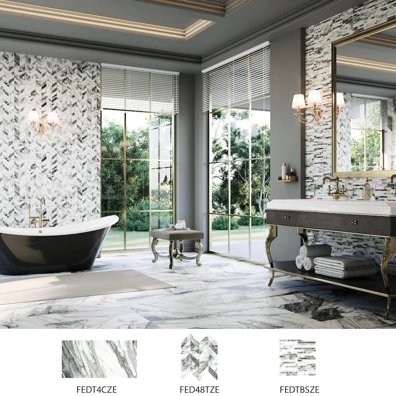 Merola Tile Touche Chevron Zebre 11-3/4" x 12-1/4" Porcelain Floor and Wall Tile - (1 Tile)