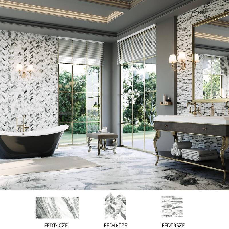 Merola Tile Touche Chevron Zebre 11-3/4" x 12-1/4" Porcelain Mosaic Floor and Wall Tile - (1 Tile)