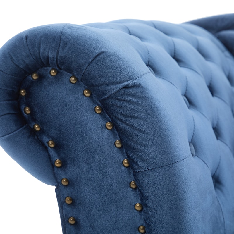 Christopher Knight Home - Bressi Modern Velvet Upholstered Chaise Lounge with Tufted Backrest, Nailhead Trim & Pillow