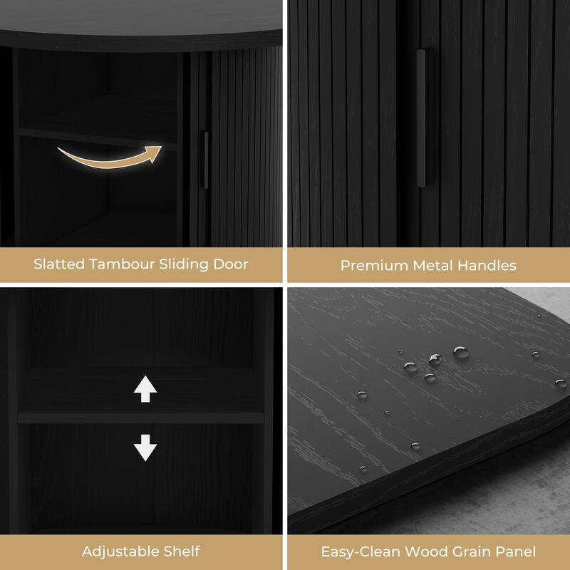 Mid Century Modern Round Coffee Table with Storage, Tambour Door Design Table for Living Room