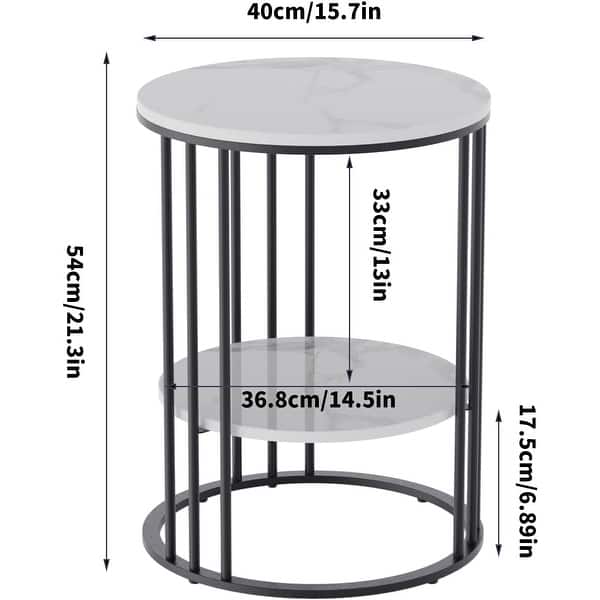 Modern 2-Tier Round White Sintered Stone End Table with Black Metal ...
