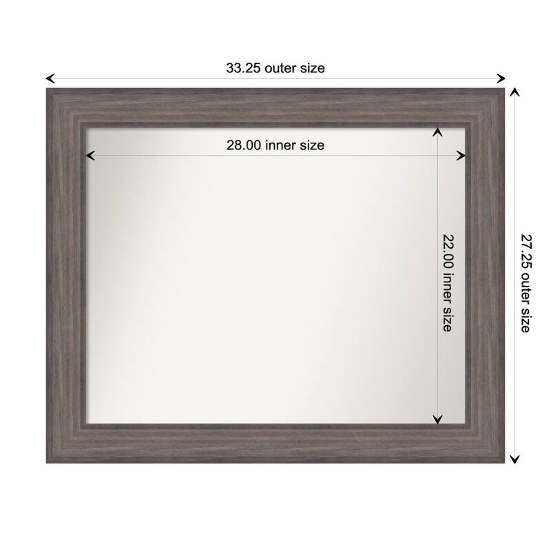 Country Barnwood Framed Non-Beveled Custom Wall Mirror, Bathroom Vanity Mirror - Outer Size: 33.25 x 27.25