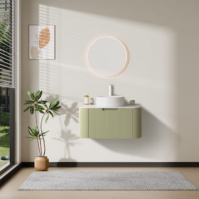 Wall Mounted 24/30/36inch Bathroom Vanity Vessel Sink Combo Cabinet Vanity Set, Floating Vanity ror Bathroom