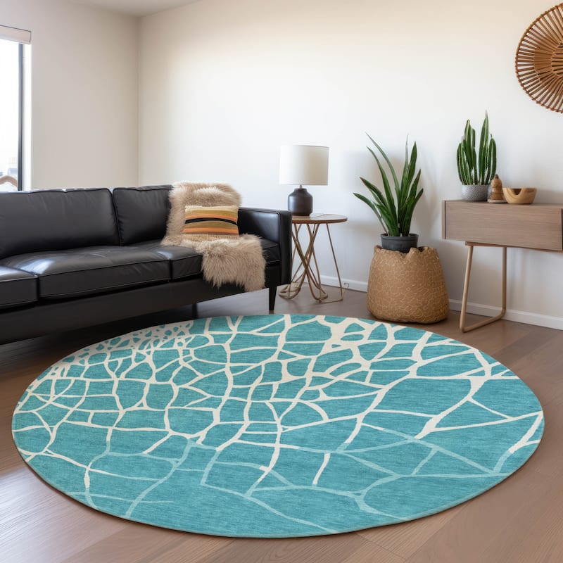 Premium Washable Super Soft Contemporary Webby Mayfield Rug - Teal - 8' x 8'