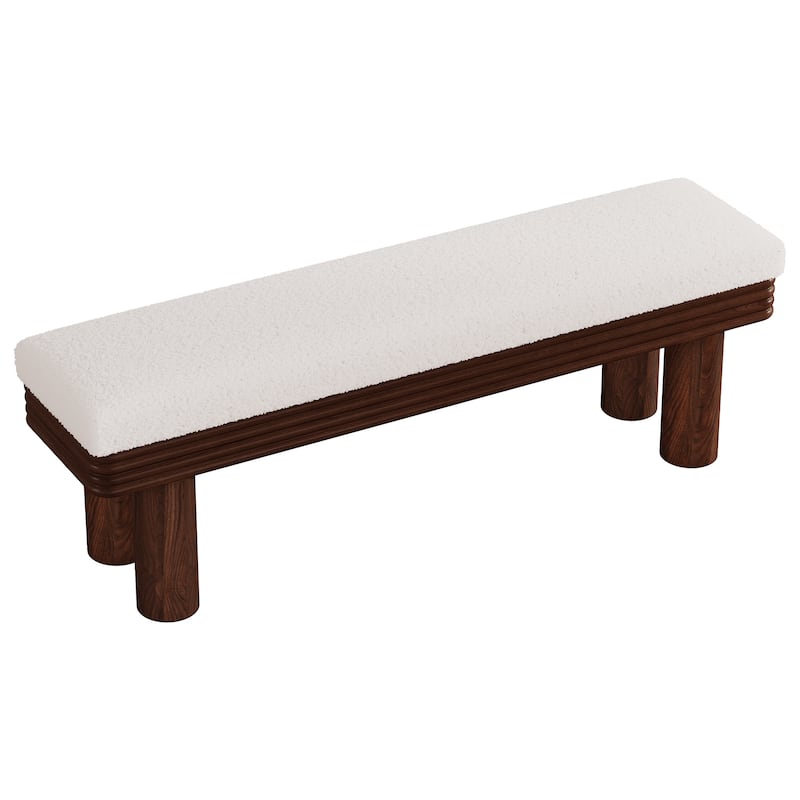 Upholstered Entryway Bench, Faux Shearling Padded Seat Shoe Bench, Bedroom Entrance Living Room End-of-Bed Accent Stool