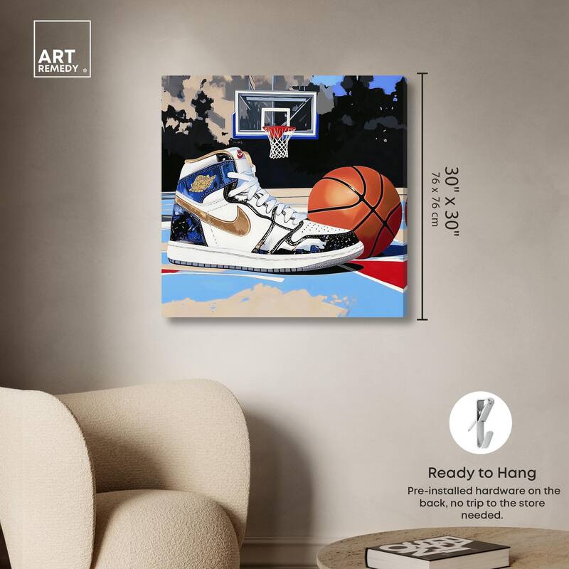 Basketball Court Blues Canvas by Art Remedy, Gallery Wrapped
