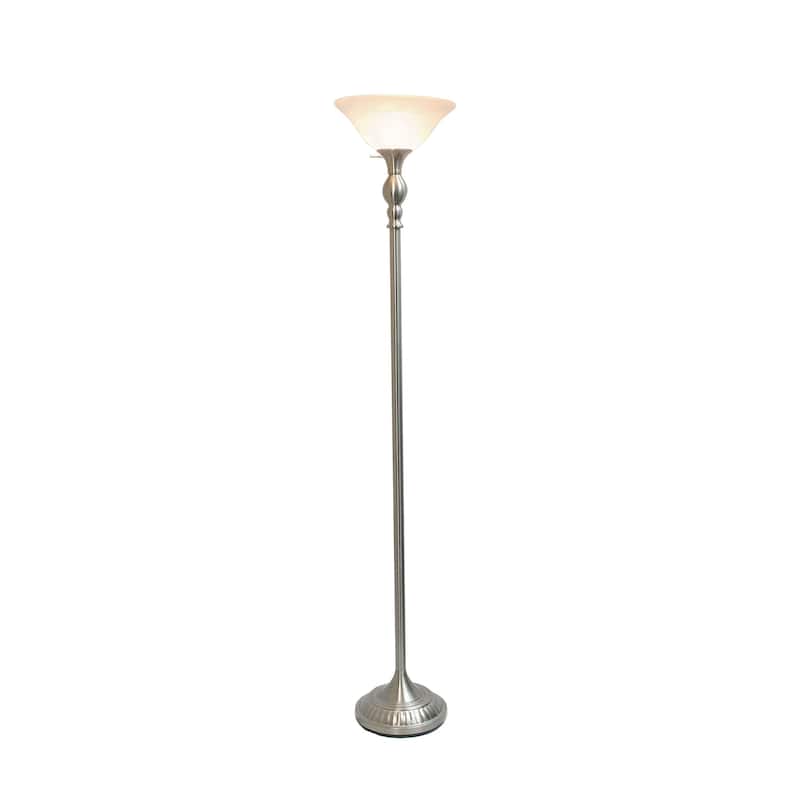 Classic 1 Light Torchiere Floor Lamp with Marbleized Glass Shade