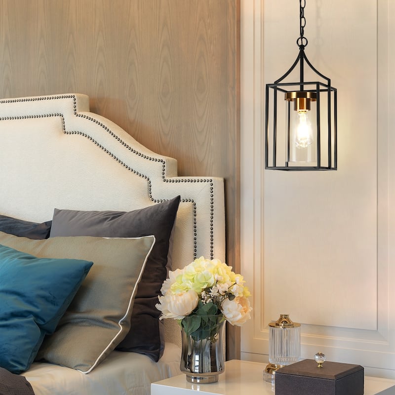 Modern Farmhouse Black Gold Pendant Light with Clear Glass Shade for Kitchen Island