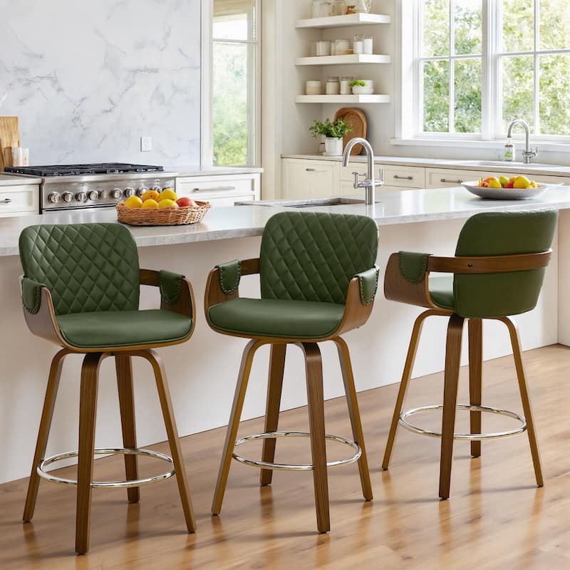 26-Inch Upholstered Swivel Counter Height Bar Stool with Armrests - 36.6"H x19.5"W x 21.3"D