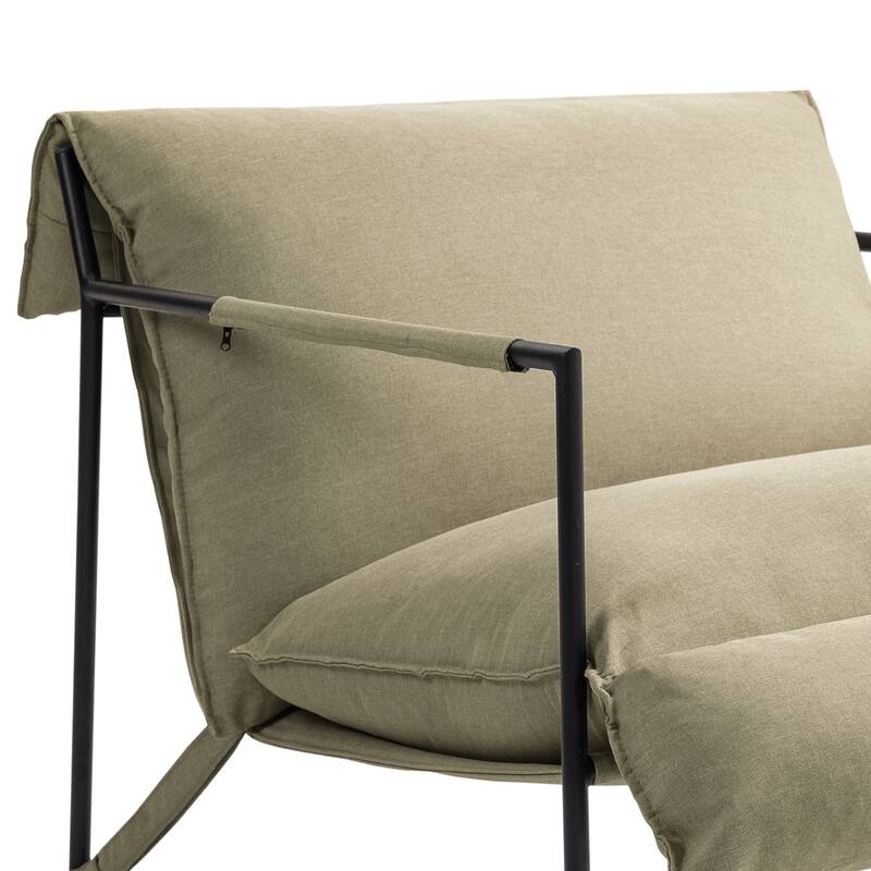 Mid-century Metal Sling Upholstered Armchair with Lengthen Upholstered