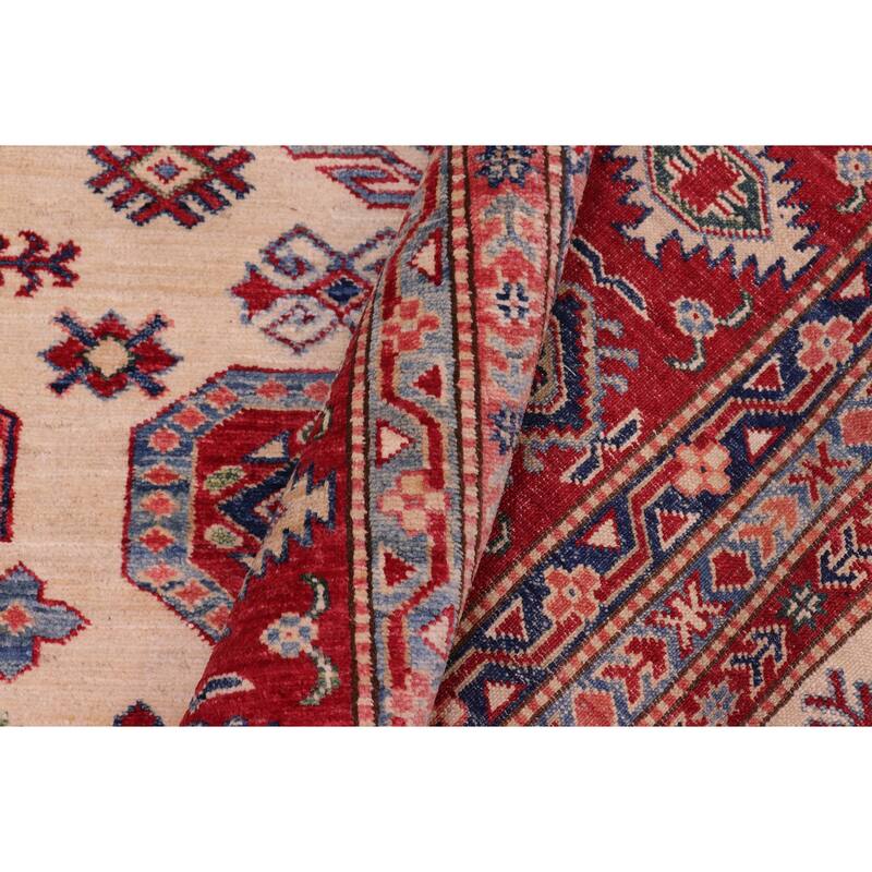 Rustic Super Kazak Zaira Beige/Red Hand Knotted Wool Rug - 8'1'' x 9'7''