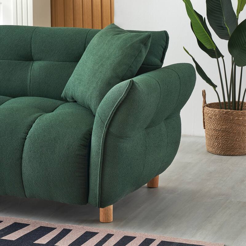 93.70 inches long, Teddy Sofa Fabric,with two matching pillows and three spacious and comfortable seats
