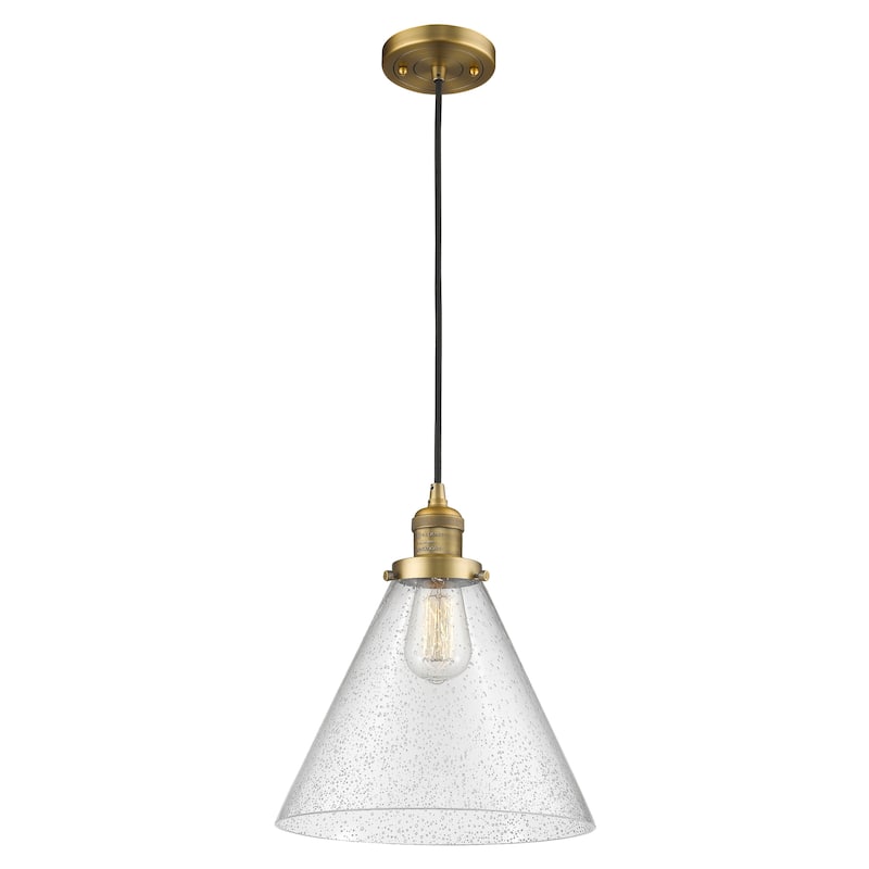 Innovations Lighting Franklin Restoration Cone - 1 Light 12" Cord Hung Mini Pendant - Brushed Brass/Seedy