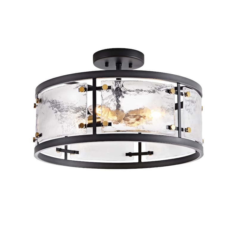 Laia Black 5-light Water Textured Glass Drum Flush Mount - 19 inches in diameter x 8.5 inches H