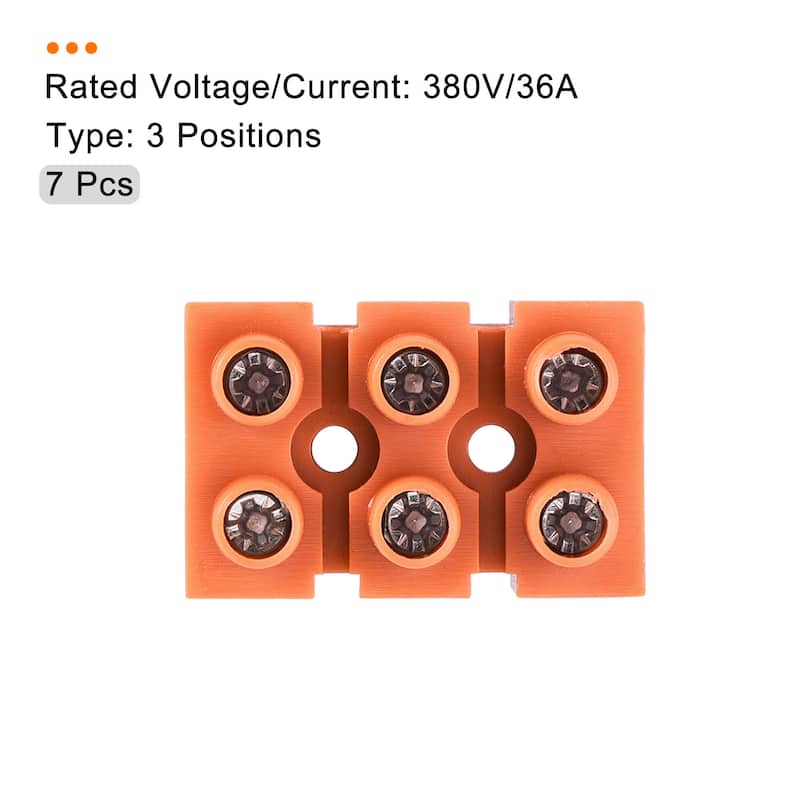 Terminal Block 600V 36A Dual Row 3 Positions Screw Electric Barrier Strip 7 Pcs - Orange