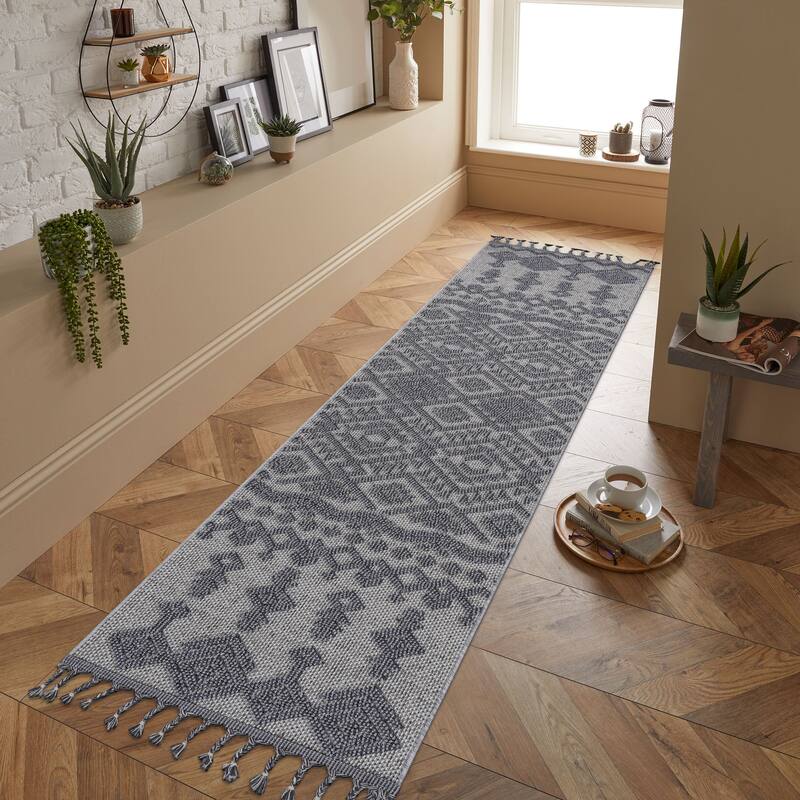 LOOM & LUXE Collection 2X8 Grey/Blue/Traditional Non-Shedding Area Rug - 96" D x 26" W x 0.28" H