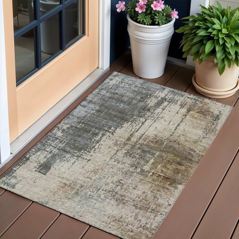 HomeRoots Abstract Transitional Rectangle Outdoor Rug - 3' x 5'