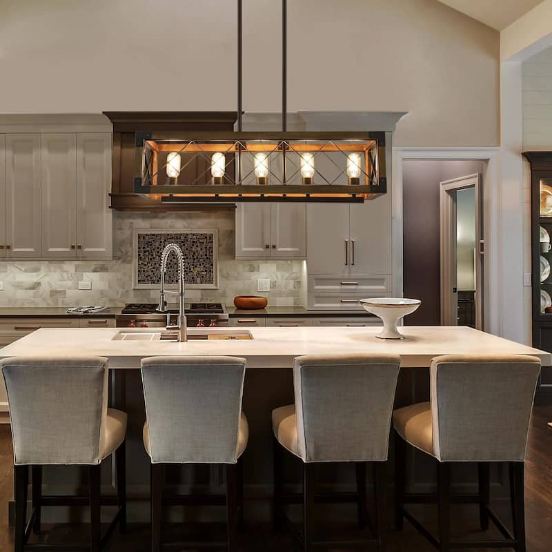Modern Farmhouse 5-Light Wood Chandelier Rustic Island Pendant Lights for Dining Room