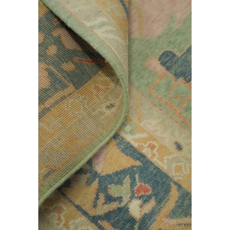 Vegetable Dye Green Oushak Turkish Area Rug, Floral Geometric Carpet - 10' 5'' X 8' 2''