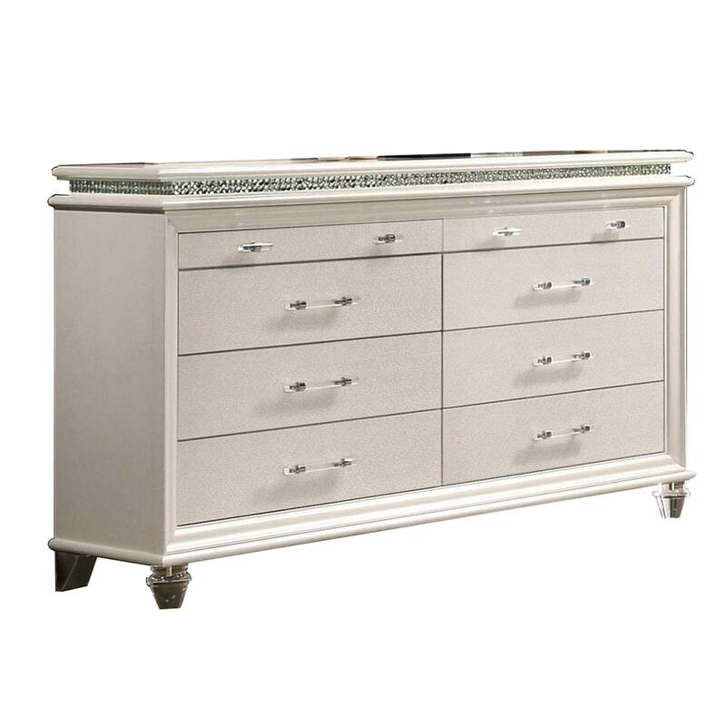 Dresser with 6 Drawers and Acrylic Bar Handle, Offwhite