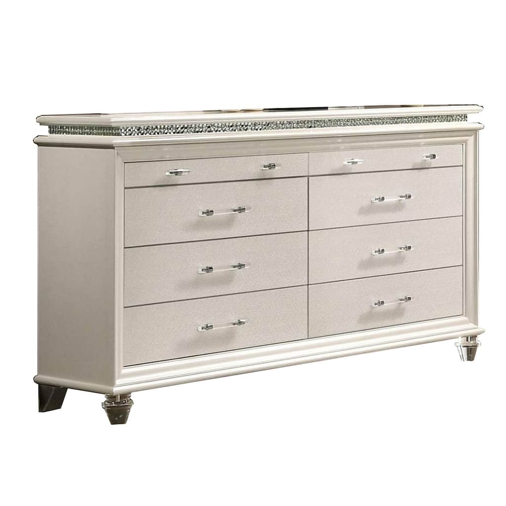Dresser with 6 Drawers and Acrylic Bar Handle, Offwhite