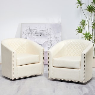 KINWELL 29" Wide Tufted PU Leather Swivel Barrel Chair (Set of 2)