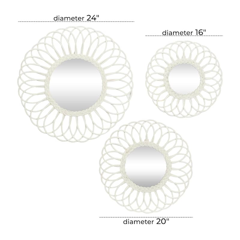 White Wood Traditional Wall Mirror (Set of 3) - 24 x 1 x 24