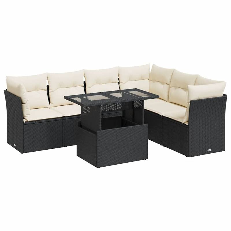 vidaXL Patio Sofa Set with Cushions Outdoor Furniture 7 Piece Poly Rattan - 21.7 x 39.4 x 28.7 in