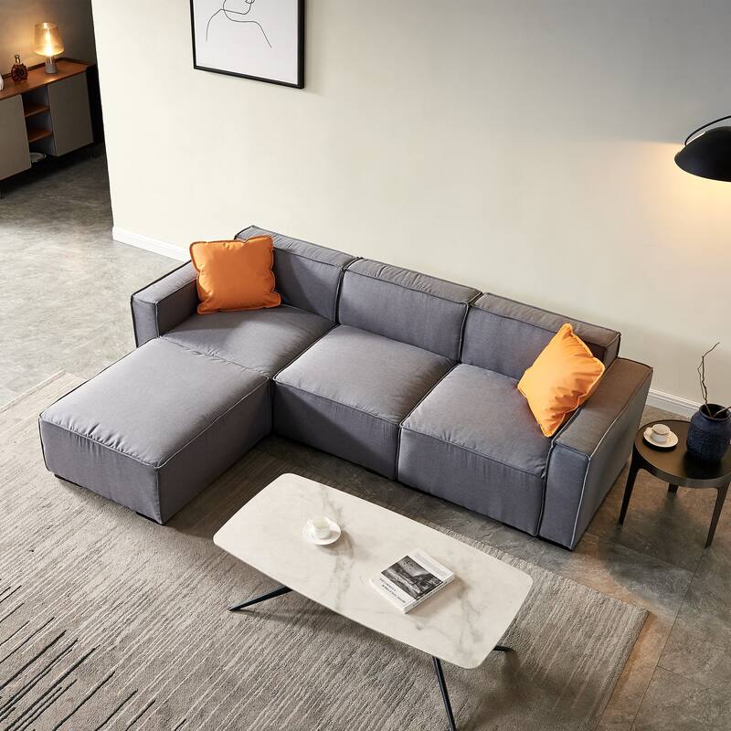 Modular Sofa L Shape Including 3 Single Chairs, 1 Convertible Ottoman
