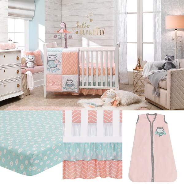 Pink owl crib bedding set sales