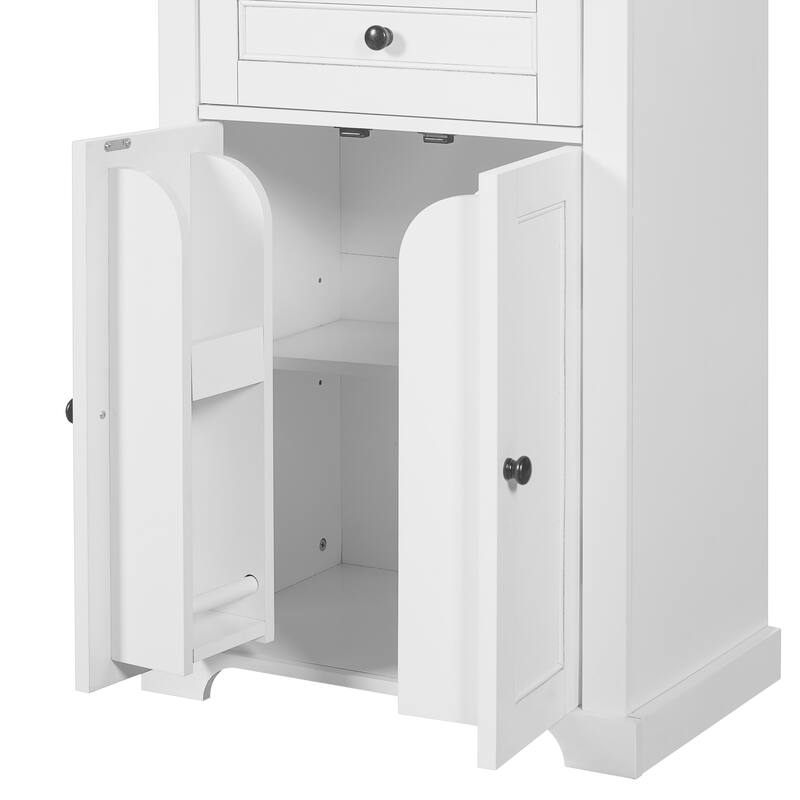67.2"Tall Bathroom Storage Cabinet with Glass Doors, Adjustable Shelves & Drawer -Freestanding Linen Tower, Soft-Close Design