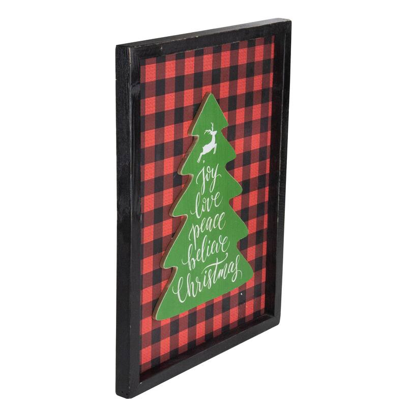 16" Red and Black Buffalo Plaid Christmas Tree Shadow Box Wall Plaque - other-frame-size