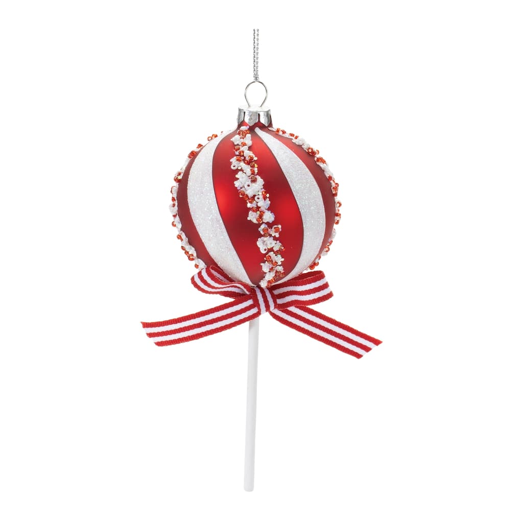 Set of 12 Glass and Resin Peppermint Stripe Lollipop Ornaments with Glitter Bow Accent for Holiday Decoration