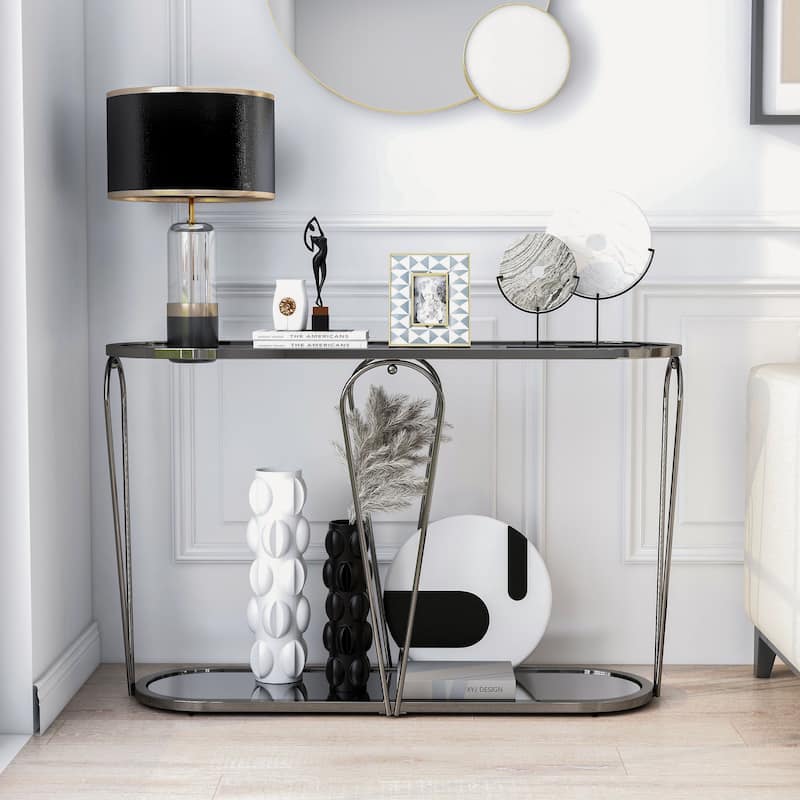 Gables Glam 48-inch Glass Top 1-Shelf Sofa Table by Furniture of America