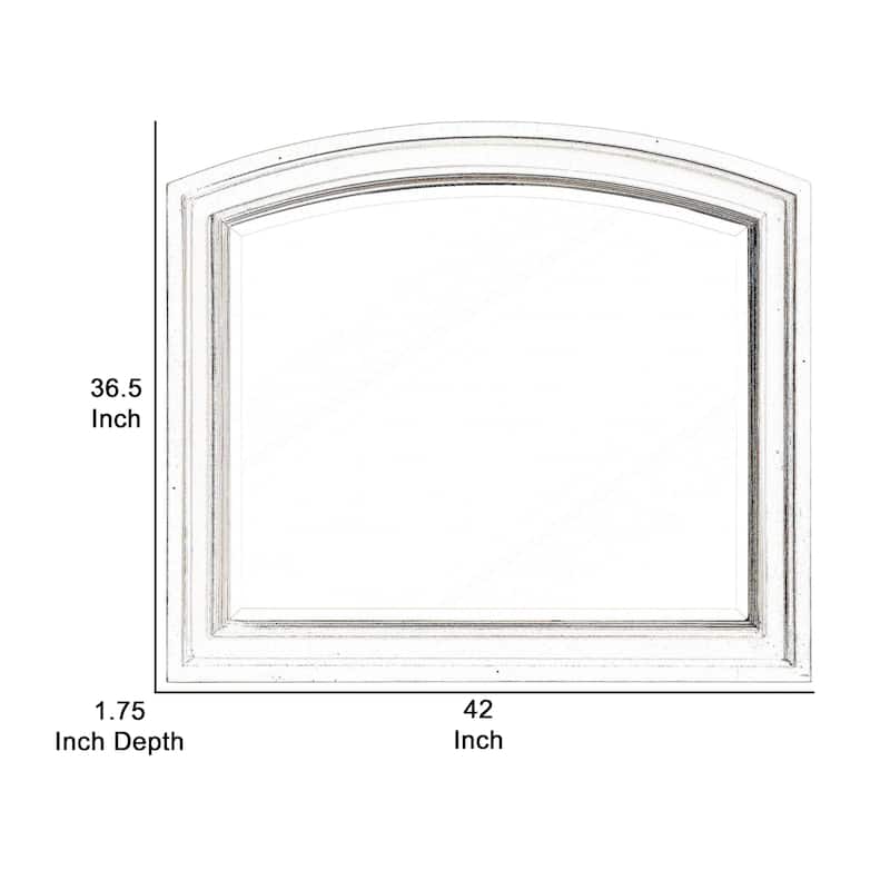 Wooden Mirror with Raised Edges and Curved Top, White