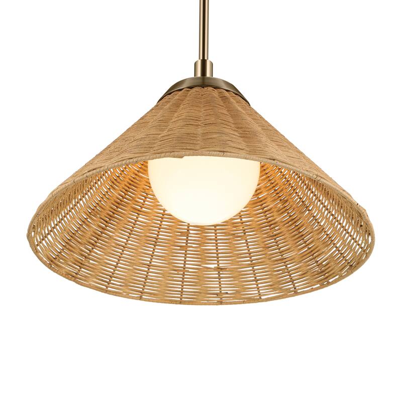Kichler Lighting Bekah 18 Inch 1 Light Convertible Pendant with Opal Glass and Handwoven Rattan Shade in Champagne Bronze