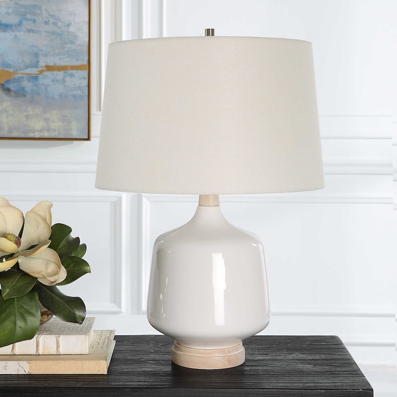 Glossy Table Lamp with Tapered Shade - 24.5" - White